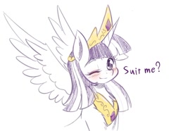 Size: 1168x867 | Tagged: safe, artist:phoenixperegrine, imported from derpibooru, twilight sparkle, alicorn, pony, accessory theft, blushing, crown, cute, female, jewelry, looking at you, mare, one eye closed, regalia, smiling, solo, twiabetes, twilight sparkle (alicorn), wink