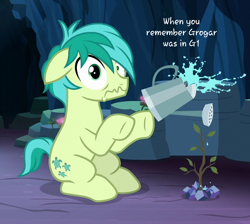 Size: 804x720 | Tagged: safe, edit, edited screencap, imported from derpibooru, screencap, sandbar, pony, uprooted, exploitable, exploitable meme, faic, male, meme, sapling, solo, watering can