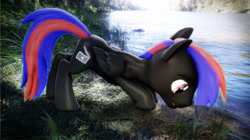 Size: 750x420 | Tagged: safe, artist:lux-the-pegasus, imported from derpibooru, oc, oc only, oc:lux, pegasus, pony, 3d, irl, male, photo, ponies in real life, river, source filmmaker, stallion