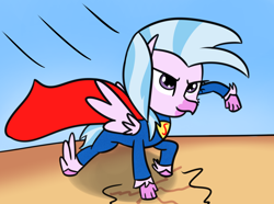 Size: 1804x1342 | Tagged: safe, artist:artiks, imported from derpibooru, silverstream, hippogriff, uprooted, 30 minute art challenge, cape, clothes, cute, diastreamies, female, scene interpretation, solo, superhero, superhero landing