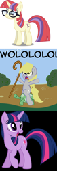 Size: 1272x3776 | Tagged: safe, artist:dashiesparkle, artist:fluttershyisnot adoormat, artist:spaerk, imported from derpibooru, derpy hooves, moondancer, tank, twilight sparkle, pegasus, pony, unicorn, age of empires, female, glasses, male, meme, wololo