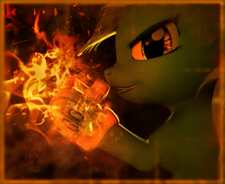 Size: 603x494 | Tagged: safe, artist:navybr0wnie, artist:princeoracle, imported from derpibooru, lyra heartstrings, pony, 3d, clothes, collaboration, female, fire, gloves, solo, source filmmaker