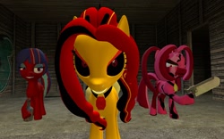 Size: 1440x900 | Tagged: safe, artist:rachidile, imported from derpibooru, adagio dazzle, aria blaze, sonata dusk, pony, elements of insanity, 3d, 3d model, equestria girls ponified, gmod, piria cakez, ponified, rodagio dazzsome, sonica douskan, the dazzlings