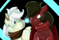 Size: 3000x2000 | Tagged: safe, artist:euspuche, imported from derpibooru, oc, oc only, oc:cloud rider, oc:pierrot fisher, pegasus, pony, bust, couple, looking at each other, male, portrait