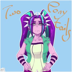 Size: 1000x1000 | Tagged: safe, artist:sozglitch, imported from derpibooru, aria blaze, equestria girls, female, pigtails, solo, twintails