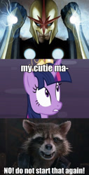 Size: 542x1067 | Tagged: artist needed, safe, imported from derpibooru, twilight sparkle, alicorn, pony, big crown thingy, funny, guardians of the galaxy, interrupted, jewelry, meme, regalia, twilight sparkle (alicorn)