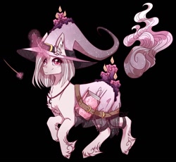 Size: 1190x1093 | Tagged: safe, artist:lunawolf28, artist:luuny-luna, imported from derpibooru, oc, oc only, original species, pony, scented pony, black background, book, female, hat, magic, magic wand, simple background, solo, witch hat