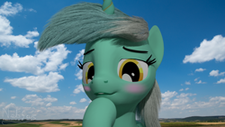 Size: 1920x1080 | Tagged: safe, artist:nebulafactory, imported from derpibooru, lyra heartstrings, pony, 3d, blender, blushing, female, looking at you, sky, solo