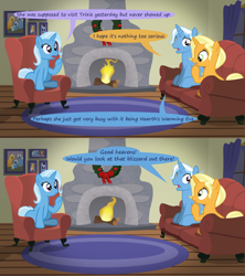 Size: 1280x1440 | Tagged: safe, artist:evil-dec0y, imported from derpibooru, jack pot, sunflower spectacle, trixie, pony, unicorn, christmas wreath, comic, dialogue, fireplace, jacktacle, trixie's parents, wreath