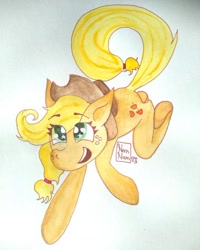 Size: 378x473 | Tagged: safe, artist:neem-nam, imported from derpibooru, applejack, pony, traditional art, watercolor painting, watercolour