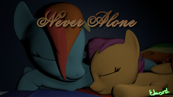 Size: 4096x2304 | Tagged: safe, artist:edward256, imported from derpibooru, rainbow dash, scootaloo, pony, 3d, cute, scootalove, sleeping, source filmmaker
