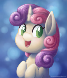 Size: 1730x2000 | Tagged: safe, artist:llamacheesecake, imported from derpibooru, sweetie belle, pony, unicorn, bust, colored pupils, cute, diasweetes, female, filly, happy, open mouth, solo, weapons-grade cute