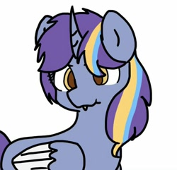 Size: 1024x989 | Tagged: safe, anonymous artist, imported from derpibooru, oc, oc only, oc:twinkle starstone, alicorn, pony, alicorn oc, base used, colored pupils, commission, curved horn, flat colors, horn, snaggletooth, two toned wings, wings