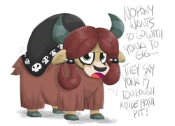 Size: 1299x941 | Tagged: safe, artist:flutterthrash, imported from derpibooru, yona, yak, cute, dialogue, edgy, eyeshadow, female, goth yona, makeup, monkey swings, open mouth, punk, simple background, solo, white background, yaks best, yonadorable