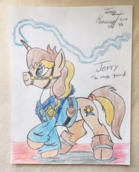 Size: 1553x1920 | Tagged: safe, artist:jerrykenway, imported from derpibooru, oc, oc:jerry kenway, pony, unicorn, bridle, clothes, magic, male, tack, traditional art, uniform