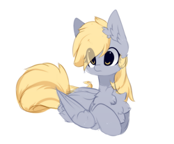 Size: 1161x963 | Tagged: safe, artist:little-sketches, artist:php146, imported from derpibooru, derpy hooves, pegasus, pony, chest fluff, cute, derpabetes, ear fluff, eye clipping through hair, female, mare, ponyloaf, prone, simple background, solo