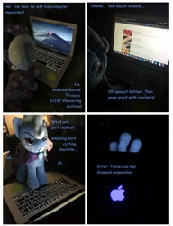 Size: 5161x6712 | Tagged: safe, artist:tbolt, imported from derpibooru, trixie, pony, comic, computer, comuter, irl, laptop computer, photo, plushie
