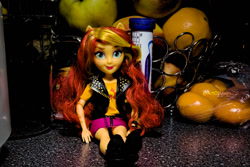 Size: 1024x684 | Tagged: safe, artist:artofmagicpoland, imported from derpibooru, sunset shimmer, equestria girls, art reference, doll, female, looking at you, reboot series, solo, toy, toy interpretation, toy story