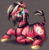 Size: 919x944 | Tagged: safe, artist:ryunwoofie, imported from derpibooru, oc, oc only, oc:bubblegum candy, pony, zebra, choker, ear piercing, earring, eyelashes, female, jewelry, lidded eyes, lying down, piercing, quadrupedal, solo
