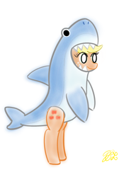 Size: 1080x1545 | Tagged: safe, artist:nomemint, imported from derpibooru, applejack, pony, shark, animal costume, bipedal, clothes, costume, female, shark costume, signature, silly, silly pony, simple background, solo, white background, white pupils, who's a silly pony