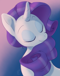 Size: 601x768 | Tagged: safe, artist:skippyrip, imported from derpibooru, rarity, pony, unicorn, beautiful, bust, cute, eyes closed, female, gradient background, mare, raribetes, signature, solo
