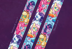 Size: 1280x866 | Tagged: safe, artist:dawnfire, imported from derpibooru, applejack, fluttershy, pinkie pie, rainbow dash, rarity, twilight sparkle, alicorn, earth pony, pegasus, pony, unicorn, apple, babscon, colored pupils, confetti, cute, dashabetes, design, diapinkes, female, food, jackabetes, lanyard, looking at you, mane six, mare, one eye closed, open mouth, raribetes, shyabetes, smiling, sparkles, twiabetes, twilight sparkle (alicorn), wink