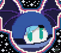 Size: 2932x2550 | Tagged: safe, artist:wheatley r.h., imported from derpibooru, oc, oc only, oc:sturdy diablo, bat pony, pony, bat pony oc, bat wings, green eyes, male, pixel art, simple background, solo, space, spacesuit, stallion, stars, vector, watermark, wings