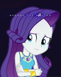 Size: 680x859 | Tagged: safe, derpibooru exclusive, edit, editor:biggernate91, imported from derpibooru, part of a set, rarity, equestria girls, equestria girls series, avenge the fallen, avengers: endgame, crying, geode of shielding, magical geodes, poster