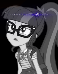 Size: 680x859 | Tagged: safe, derpibooru exclusive, edit, editor:biggernate91, imported from derpibooru, part of a set, sci-twi, twilight sparkle, equestria girls, equestria girls series, avenge the fallen, avengers: endgame, geode of telekinesis, implied death, magical geodes, poster