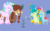 Size: 650x400 | Tagged: safe, artist:agrol, imported from derpibooru, gallus, ocellus, sandbar, silverstream, smolder, yona, changedling, changeling, dragon, griffon, hippogriff, pony, yak, season 9, uprooted, spoiler:s09, animated, blue background, dragoness, female, lineless, male, mouth hold, pointy ponies, simple background, student six, treehouse of harmony, watering can
