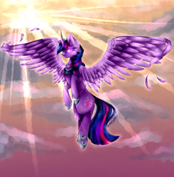 Size: 1024x1043 | Tagged: safe, artist:purediamond360, imported from derpibooru, twilight sparkle, alicorn, pony, female, flying, hoof shoes, mare, older, older twilight, solo, spread wings, twilight sparkle (alicorn), wings