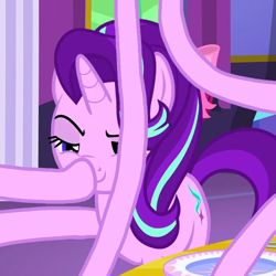Size: 600x600 | Tagged: safe, edit, edited screencap, imported from derpibooru, screencap, starlight glimmer, pony, unicorn, no second prances, /mlp/, boop, female, glimmerposting, mare, meme, self-boop, silly, solo, wat