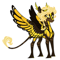 Size: 1500x1500 | Tagged: safe, artist:australian-senior, imported from derpibooru, oc, oc only, oc:cosmo invictus, alicorn, kirin, pegasus, pony, winged kirin, kirindos, alternate universe, antlers, colored hooves, colored sclera, leonine tail, solo, unshorn fetlocks, yellow eyes, yellow sclera