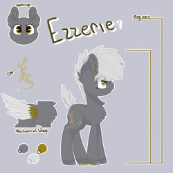 Size: 1024x1024 | Tagged: safe, artist:ezzerie, imported from derpibooru, oc, oc:ezzerie, earth pony, pony, colored, digital, mech wings, reference sheet, shading, solo, wings