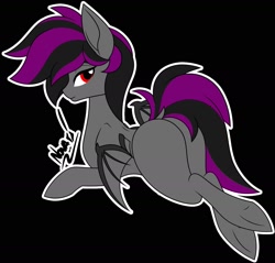 Size: 1843x1762 | Tagged: safe, artist:floof horse, imported from derpibooru, oc, oc only, oc:9volt, bat pony, pony, bat pony oc, bat wings, butt, lying down, plot, red eyes, solo, wings