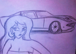 Size: 1711x1216 | Tagged: artist needed, safe, imported from derpibooru, princess celestia, equestria girls, breasts, car, cleavage, lamborghini miura, pretty, principal celestia, simple background, traditional art, white background