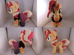 Size: 1597x1199 | Tagged: safe, artist:little-broy-peep, imported from derpibooru, sunset shimmer, pony, unicorn, clothes, equestria girls outfit, female, irl, jacket, looking at you, mare, photo, plushie, smiling, solo