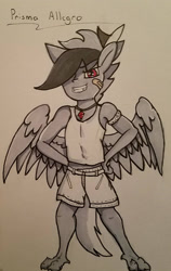 Size: 1024x1621 | Tagged: safe, artist:zalla661, imported from derpibooru, oc, oc only, oc:prisma allegro, anthro, hybrid, clothes, magical lesbian spawn, male, monochrome, offspring, parent:adagio dazzle, parent:rainbow dash, parents:rainbow dazz, solo, traditional art