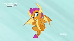 Size: 1920x1080 | Tagged: safe, imported from derpibooru, screencap, smolder, dragon, uprooted, claws, clenched fist, confident, descending, dragoness, dynamic entry, fangs, female, horns, kick, smiling, smirk, smugder, solo, spread wings, teenaged dragon, teenager, toes, underfoot