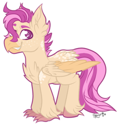 Size: 400x417 | Tagged: safe, artist:illusionaryprince, imported from derpibooru, oc, oc only, oc:sandy cove, hippogriff, pony, adopted oc, beak, claws, hippogriff oc, male, next generation, parent:scootaloo, parent:terramar, pink eyes, pink hair, smiling, smirk, solo, stallion, tan body, wings