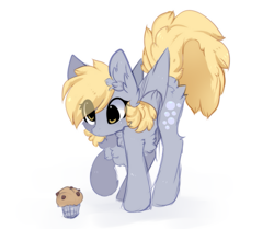 Size: 1149x960 | Tagged: safe, artist:little-sketches, artist:php146, imported from derpibooru, derpy hooves, pegasus, pony, chest fluff, cute, derpabetes, eye clipping through hair, female, food, mare, muffin, simple background, solo, white background
