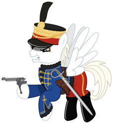 Size: 1024x1124 | Tagged: safe, artist:brony-works, artist:parclytaxel, imported from derpibooru, oc, oc only, oc:mihály szekeres, pegasus, pony, austria-hungary, austro-hungarian, clothes, dexterous hooves, gun, handgun, hussar, male, revolver, saber, simple background, solo, stallion, transparent background, uniform, vector, weapon