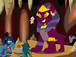 Size: 1280x960 | Tagged: safe, artist:jennithedragon, imported from derpibooru, cozy glow, grogar, lord tirek, queen chrysalis, sphinx (character), sphinx, daring done?, the beginning of the end, crystal ball, grogar's orb