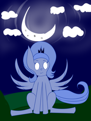 Size: 1200x1600 | Tagged: safe, artist:wonderschwifty, imported from derpibooru, princess luna, alicorn, pony, crescent moon, moon, s1 luna, sitting