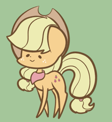 Size: 807x881 | Tagged: safe, artist:typhwosion, imported from derpibooru, applejack, earth pony, pony, :>, bandana, cute, dot eyes, female, green background, jackabetes, pointy ponies, simple background, solo