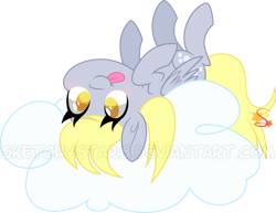 Size: 800x616 | Tagged: safe, artist:mochi--pon, imported from derpibooru, derpy hooves, pegasus, pony, :p, blushing, cloud, colored pupils, cute, derpabetes, female, mare, on a cloud, on back, silly, simple background, solo, tongue out, transparent background, upside down