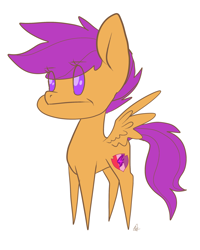 Size: 2000x2500 | Tagged: safe, artist:katyusha, imported from derpibooru, scootaloo, pegasus, pony, angry, disgruntled, female, filly, pointy ponies, solo, spread wings, wings