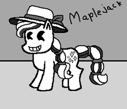 Size: 289x248 | Tagged: safe, artist:drypony198, imported from derpibooru, pony, bendy and the ink machine, black and white, cartoon, cowboys and equestrians, grayscale, hat, mad (tv series), mad magazine, maplejack, monochrome, solo, sun hat