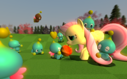 Size: 1440x900 | Tagged: safe, artist:frankrt, imported from derpibooru, fluttershy, chao, pony, 3d, crossover, gmod, sonic the hedgehog (series)