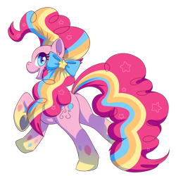 Size: 1000x1000 | Tagged: safe, artist:jennithedragon, imported from derpibooru, pinkie pie, earth pony, pony, bow, ear fluff, female, hair bow, mare, open mouth, rainbow power, rainbow power-ified, solo, starry eyes, wingding eyes